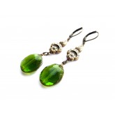 Bronze Crystal Earrings, Green,